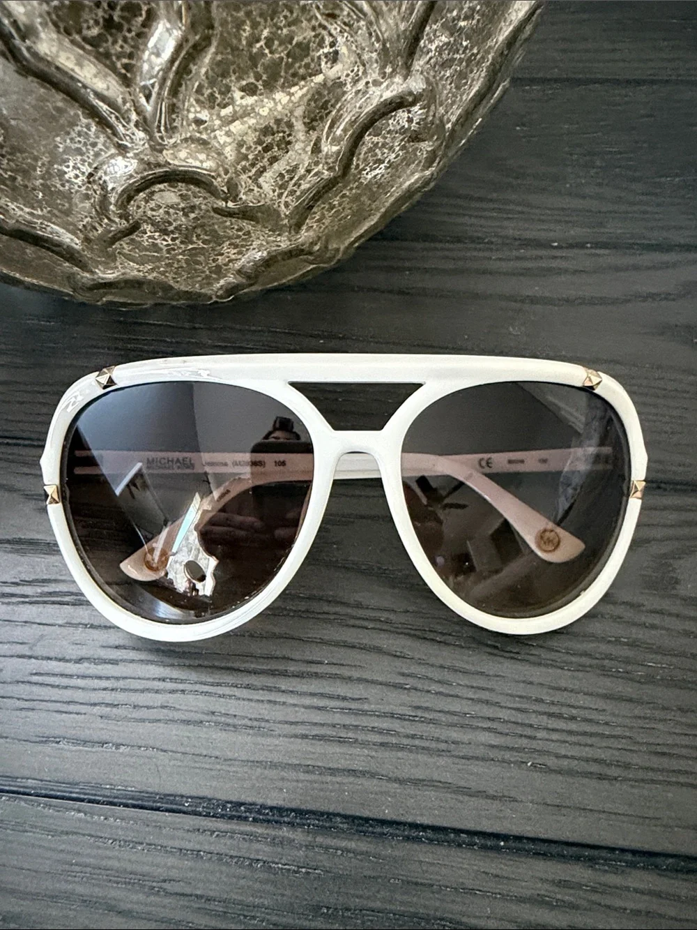 Michael Kors White and Gold Aviator Sunglasses
